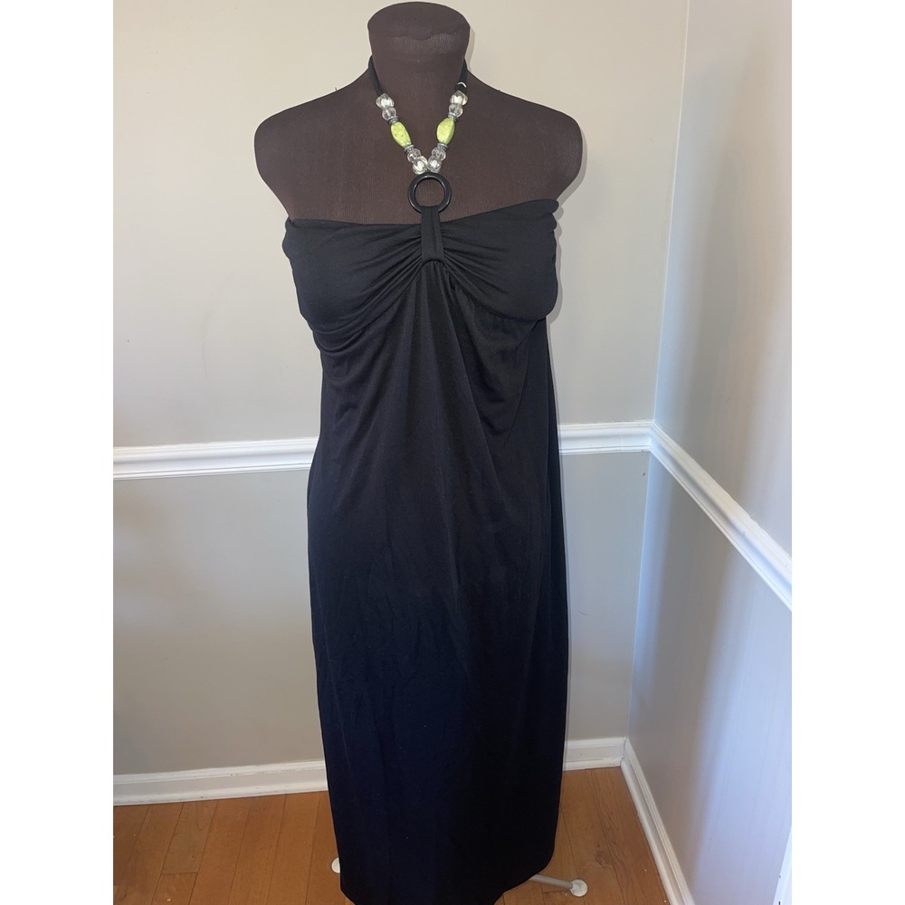 Derek Heart Y2K Halter Maxi Dress Black Jewels Womens‎ L